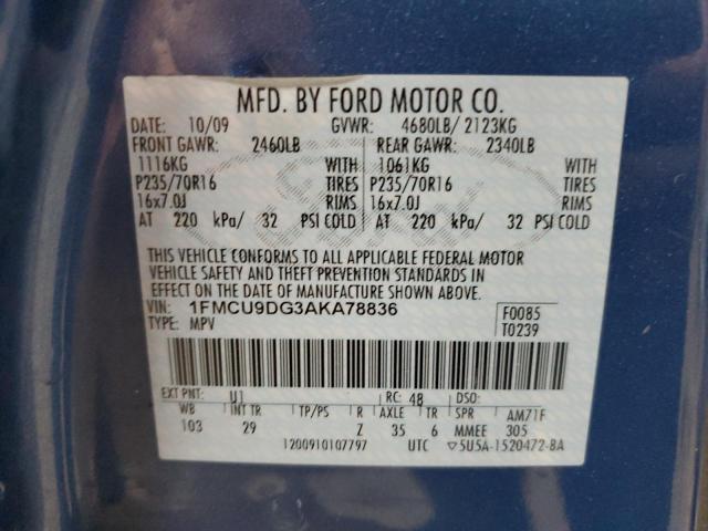 1FMCU9DG3AKA78836 - 2010 FORD ESCAPE XLT BLUE photo 13