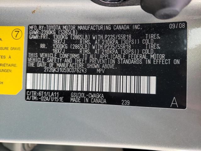 2T2GK31U59C076243 - 2009 LEXUS RX 350 GRAY photo 12