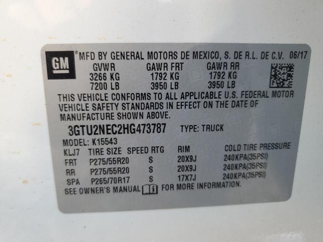 3GTU2NEC2HG473787 - 2017 GMC SIERRA K1500 SLT WHITE photo 13