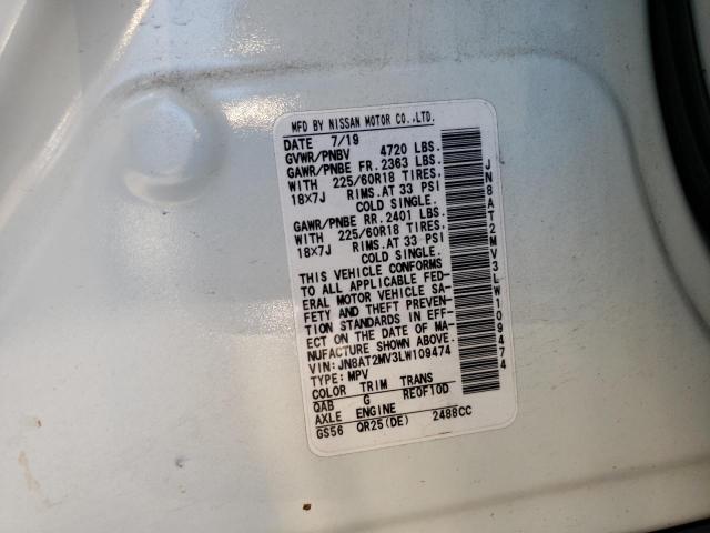 JN8AT2MV3LW109474 - 2020 NISSAN ROGUE S WHITE photo 12