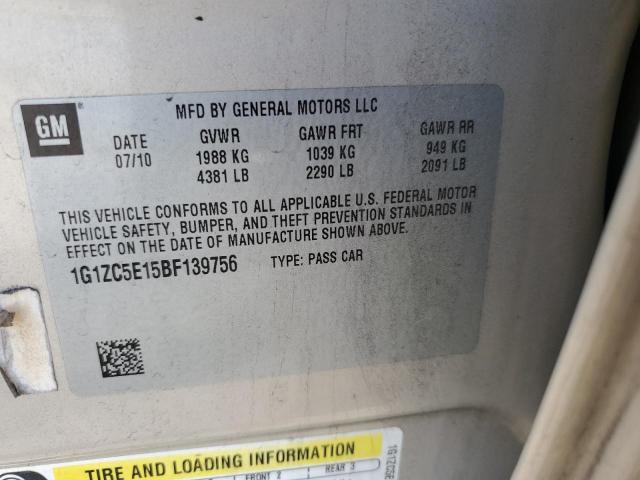 1G1ZC5E15BF139756 - 2011 CHEVROLET MALIBU 1LT GOLD photo 12