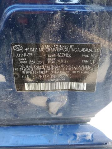 5NPE34AB9KH806705 - 2019 HYUNDAI SONATA LIMITED TURBO BLUE photo 12