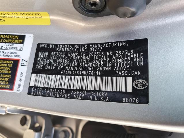 4T1BF1FK4HU778114 - 2017 TOYOTA CAMRY LE SILVER photo 12