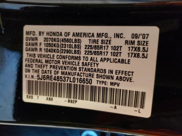 5J6RE48537L016650 - 2007 HONDA CR-V EX BLACK photo 12