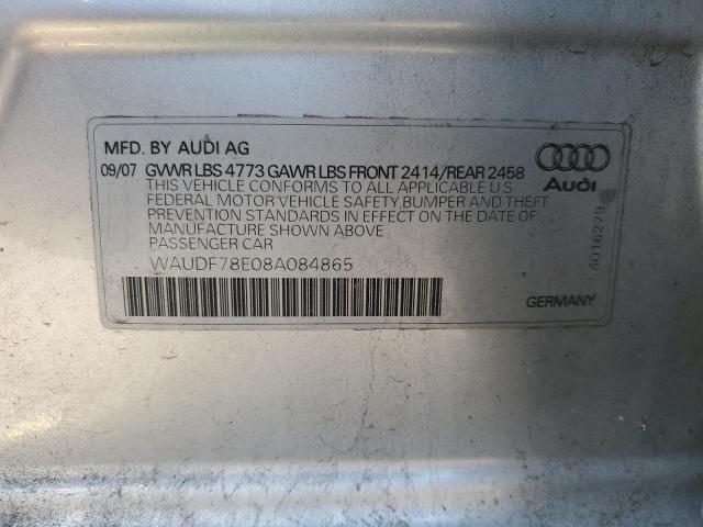 WAUDF78E08A084865 - 2008 AUDI A4 2.0T QUATTRO SILVER photo 12