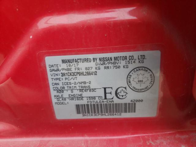 3N1CK3CP9HL266412 - 2017 NISSAN MICRA RED photo 12