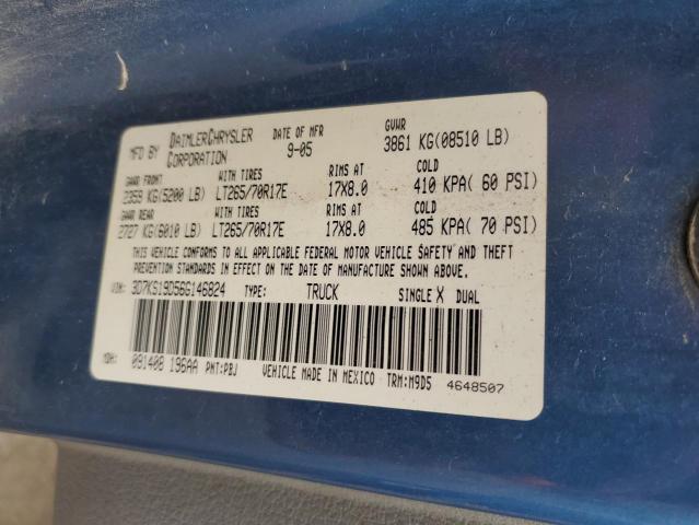 3D7KS19D56G146824 - 2006 DODGE RAM 1500 BLUE photo 12