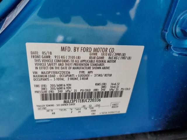 MAJ3P1TE8JC220336 - 2018 FORD ECOSPORT SE 蓝色 照片 12