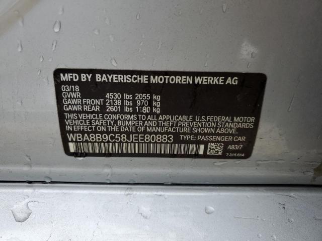 WBA8B9C58JEE80883 - 2018 BMW 330 I SILVER photo 13