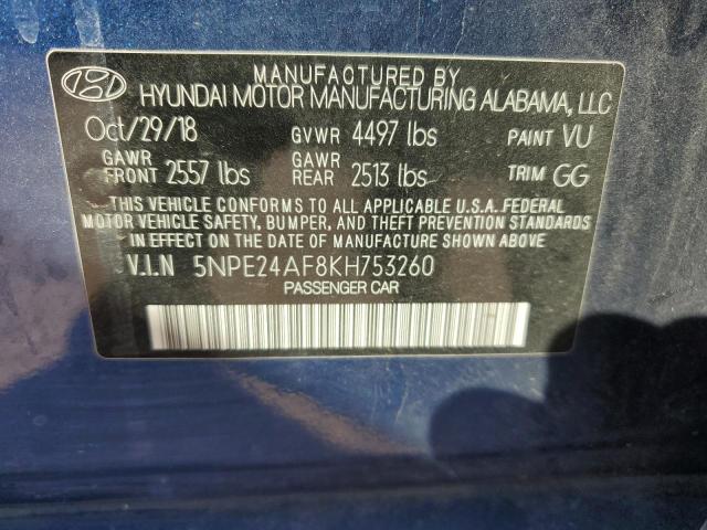 5NPE24AF8KH753260 - 2019 HYUNDAI SONATA SE BLUE photo 12