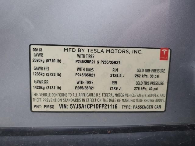5YJSA1CP1DFP21116 - 2013 TESLA MODEL S Արծաթագույն լուսանկար 12
