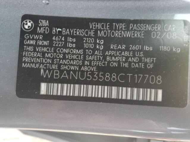 WBANU53588CT17708 - 2008 BMW 528 I GRAY photo 13