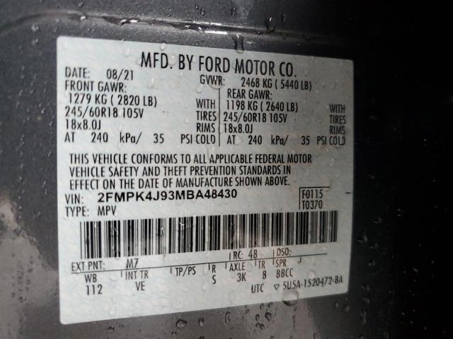 2FMPK4J93MBA48430 - 2021 FORD EDGE SEL GRAY photo 13