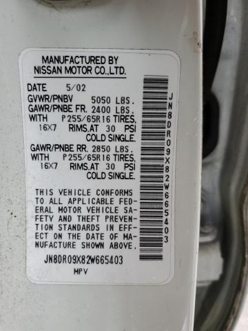 JN8DR09X82W665403 - 2002 NISSAN PATHFINDER LE WHITE photo 14