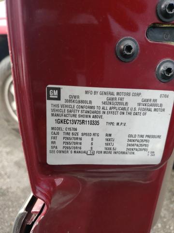 1GKEC13V75R110335 - 2005 GMC YUKON BURGUNDY photo 13