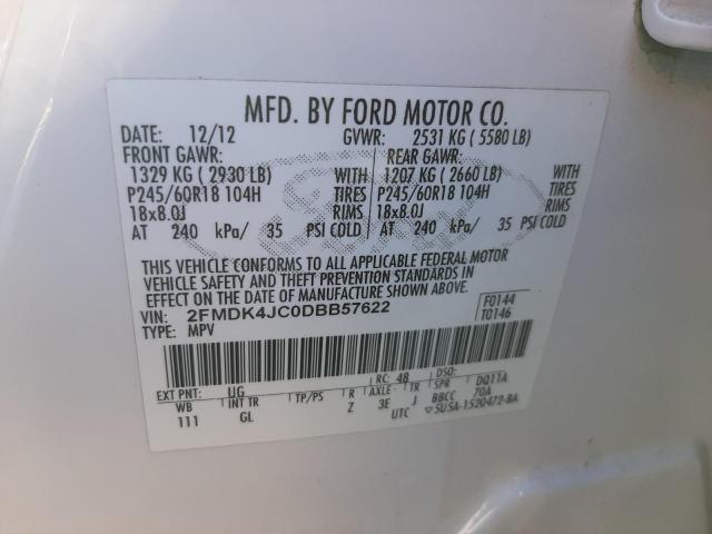 2FMDK4JC0DBB57622 - 2013 FORD EDGE SEL WHITE photo 13