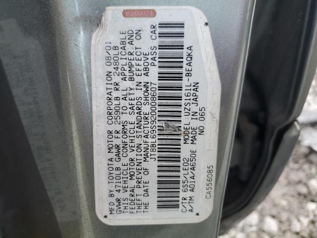 JT8BL69S920008607 - 2002 LEXUS GS 430 SILVER photo 12