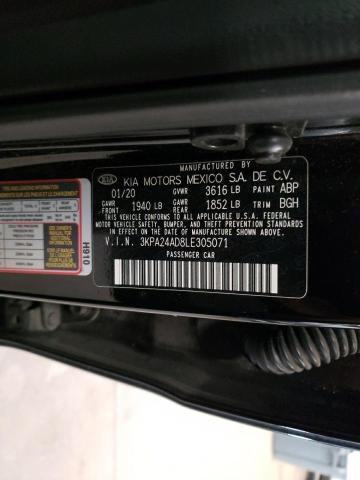 3KPA24AD8LE305071 - 2020 KIA RIO LX BLACK photo 12