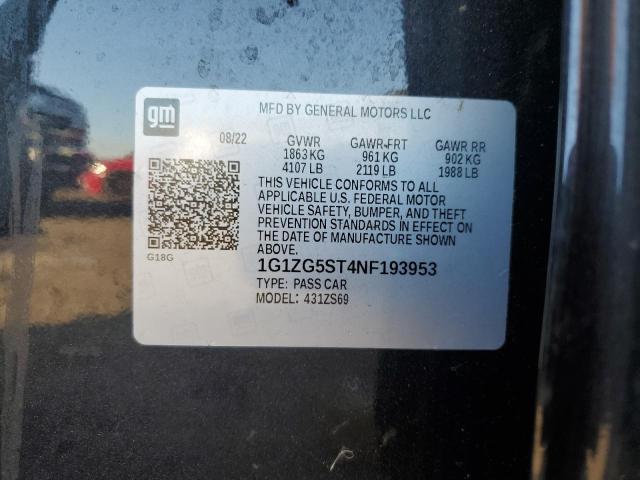 1G1ZG5ST4NF193953 - 2022 CHEVROLET MALIBU RS 黑色 照片 12