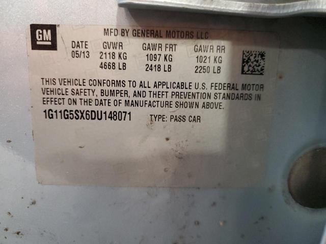 1G11G5SX6DU148071 - 2013 CHEVROLET MALIBU 3LT SILVER photo 13