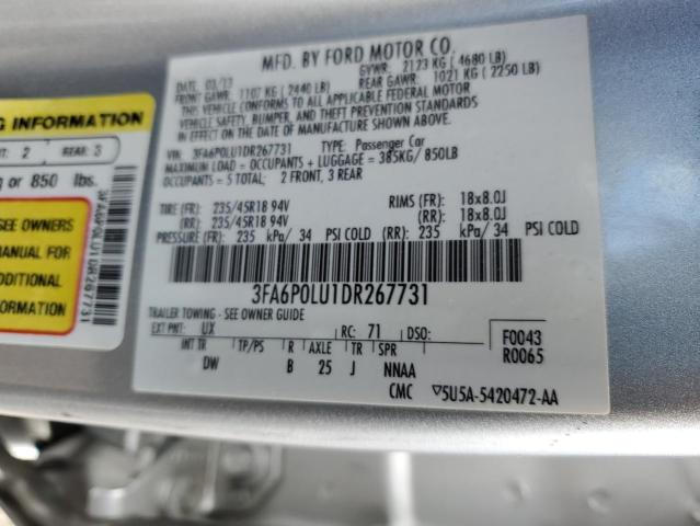 3FA6P0LU1DR267731 - 2013 FORD FUSION SE HYBRID SILVER photo 12