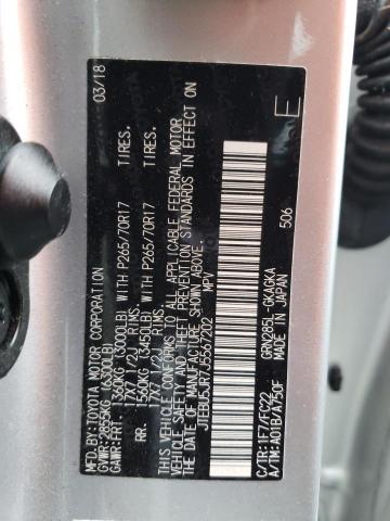 JTEBU5JR7J5567202 - 2018 TOYOTA 4RUNNER SR5/SR5 PREMIUM ვერცხლისფერი ფოტო 12