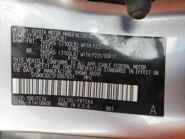 5TDKK3DC5FS667631 - 2015 TOYOTA SIENNA LE SILVER photo 13