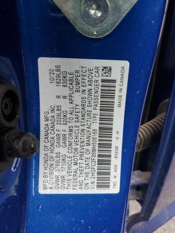 2HGFC2F86MH506168 - 2021 HONDA CIVIC SPORT 蓝色 照片 12