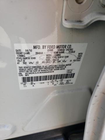 2FMDK3JC8ABB45434 - 2010 FORD EDGE SEL WHITE photo 14