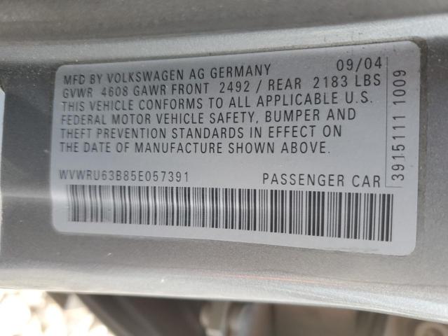 WVWRU63B85E057391 - 2005 VOLKSWAGEN PASSAT GLX GRAY photo 12