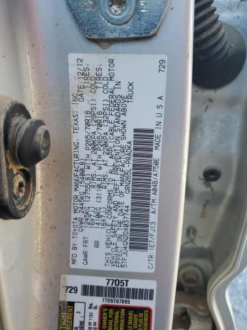 5TFJU4GN2DX037744 - 2013 TOYOTA TACOMA DOUBLE CAB PRERUNNER SILVER photo 13