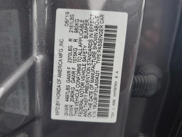 19UUB1F31LA004321 - 2020 ACURA TLX CHARCOAL photo 12