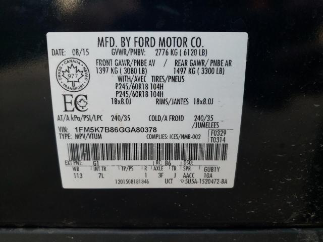 1FM5K7B86GGA80378 - 2016 FORD EXPLORER BLACK photo 13