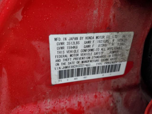 JHMGE8H3XCC027463 - 2012 HONDA FIT RED photo 13