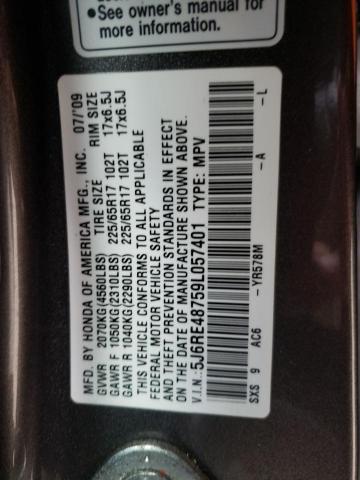 5J6RE48759L057401 - 2009 HONDA CR-V EXL BROWN photo 13