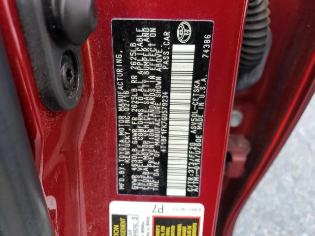 4T1BF1FK7GU579234 - 2016 TOYOTA CAMRY LE BURGUNDY photo 12