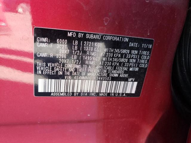 4S4WMARD0K3440503 - 2019 SUBARU ASCENT TOURING RED photo 13