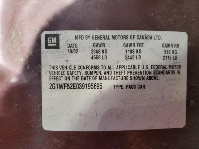 2G1WF52E039195695 - 2003 CHEVROLET IMPALA BURGUNDY photo 12