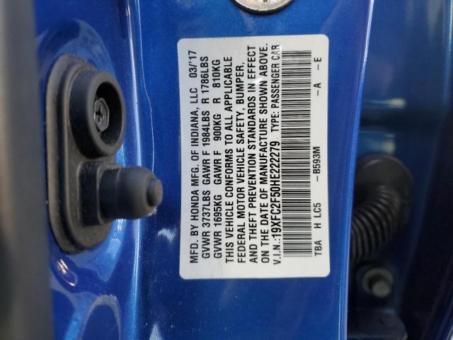 19XFC2F50HE222279 - 2017 HONDA CIVIC LX BLUE photo 12