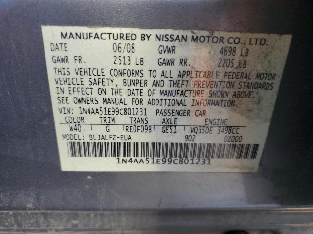 1N4AA51E99C801231 - 2009 NISSAN MAXIMA S GRAY photo 12