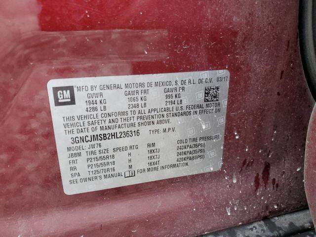 3GNCJMSB2HL236316 - 2017 CHEVROLET TRAX PREMIER MAROON photo 12