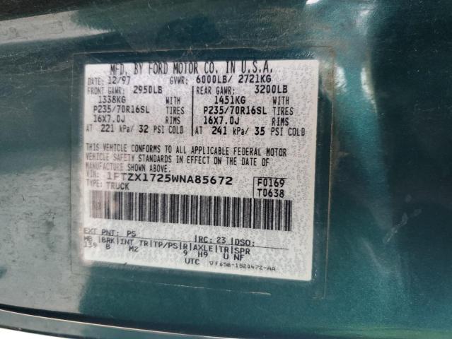 1FTZX1725WNA85672 - 1998 FORD F150 TEAL photo 12