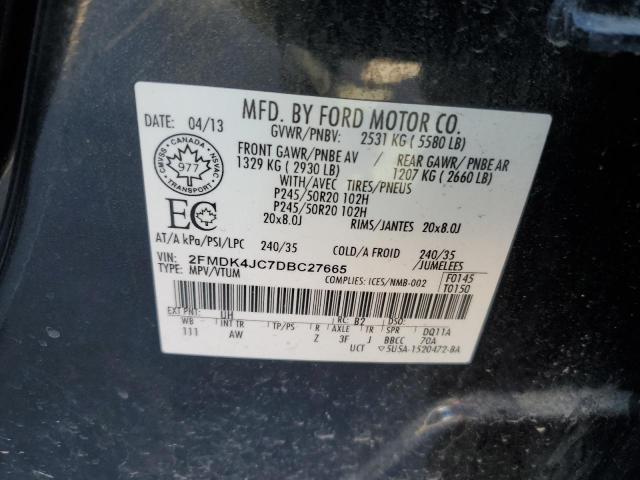 2FMDK4JC7DBC27665 - 2013 FORD EDGE SEL BLACK photo 13