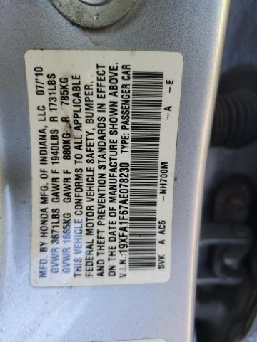 19XFA1F67AE078230 - 2010 HONDA CIVIC LX-S Արծաթագույն լուսանկար 12