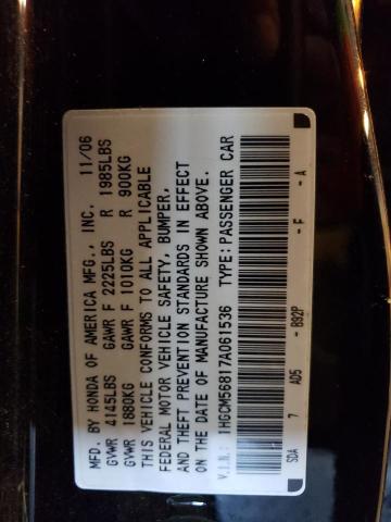 1HGCM56817A061536 - 2007 HONDA ACCORD EX BLACK photo 12