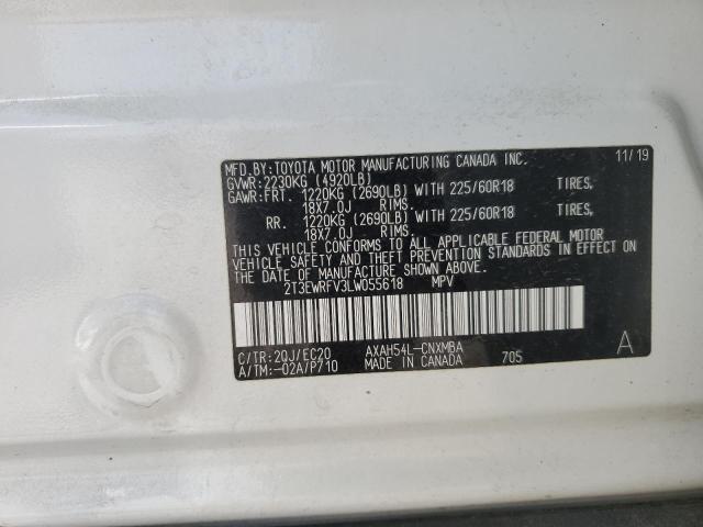 2T3EWRFV3LW055618 - 2020 TOYOTA RAV4 XSE WHITE photo 13