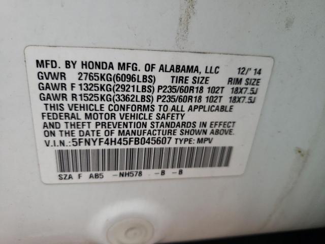 5FNYF4H45FB045607 - 2015 HONDA PILOT EX WHITE photo 13