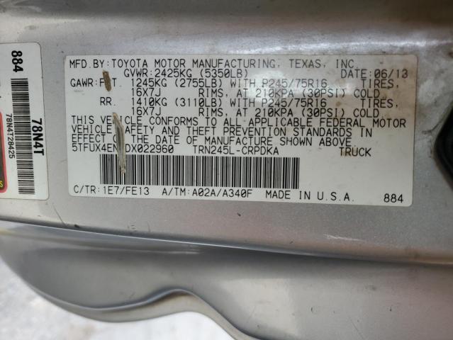 5TFUX4EN0DX022960 - 2013 TOYOTA TACOMA ACCESS CAB SILVER photo 12