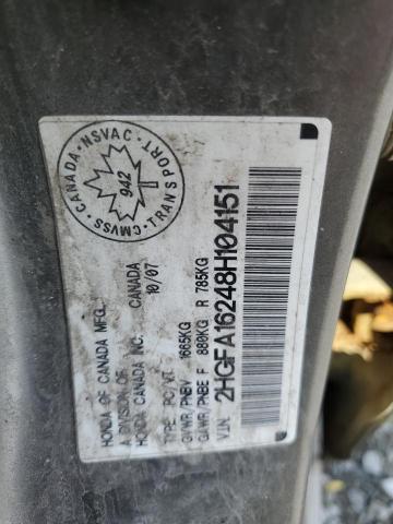 2HGFA16248H104151 - 2008 HONDA CIVIC DX GRAY photo 12