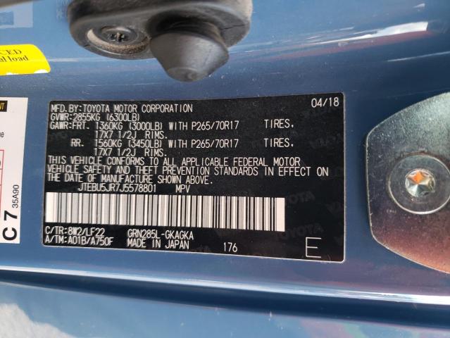 JTEBU5JR7J5578801 - 2018 TOYOTA 4RUNNER SR5/SR5 PREMIUM 蓝色 照片 14